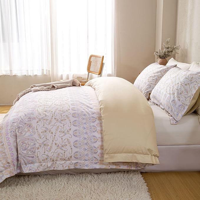 OAITE Duvet Cover Set King Size Floral Pattern Ultra Soft 100% Cotton Duvet Cover Sets 3-PC, Breathable Duvet Cover with Zipper Closure & Corner Ties(2 Pillow Shams,1 Duvet Cover)