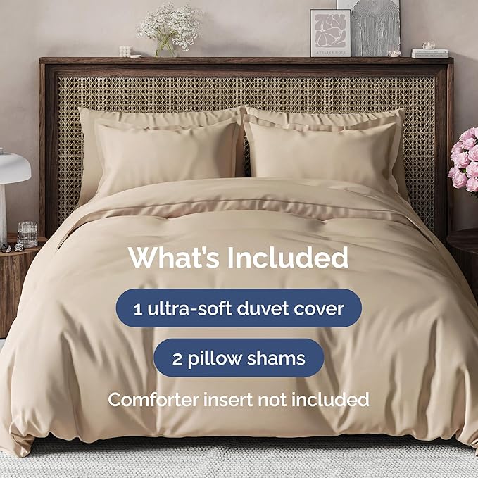 Duvet Cover Cal King Size Set - Extra Soft Cal King Duvet Cover 104" x 98" with 2 Pillow Shams - Hotel Luxury, Easy Care & Fade Free with Zipper Closures & Ties - Comfy, Cozy and Breathable (Cream)