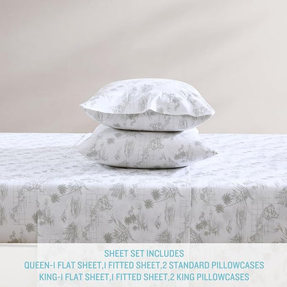 Tommy Bahama - King Size Sheets Set, Crisp & Tailored Cooling Sheets with a Smooth Cotton Percale Lightweight Feel - Bed Sheets with Matching Pillowcases & Fitted Sheet (Vintage Map Grey)