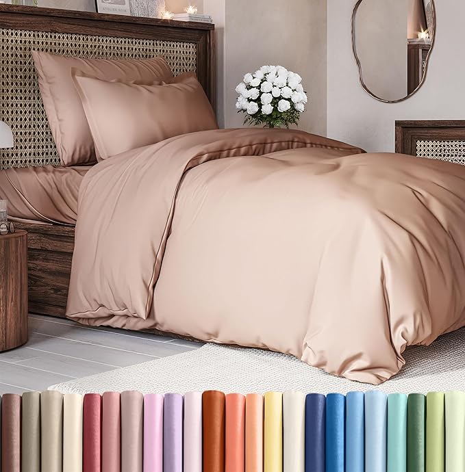 Duvet Cover Twin/Twin XL Size Set - Extra Soft Twin/Twin XL Duvet Cover 68" x 90" with 1 Pillow Sham - Hotel Luxury, Easy Care, Fade Free w/ Zipper Closures & Ties - Comfy, Cozy & Breathable (Mauve)