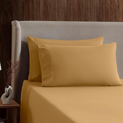 Nestl Full XL Sheet Set - Luxury 1800 Ultra-Soft Microfiber Full Extra Long Bed Sheets - Double Brushed - Deep Pockets - Easy Fit - 4 Piece Set - Bedding Sheets & Pillowcases (Full XL, Camel Gold)