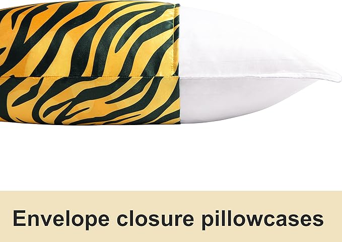 NTBAY 2 Pack Satin King Pillowcases for Hair and Skin, Luxurious and Silky Zebra Printed Pillow Cases with Envelope Closure, 20x36 Inches, Yellow and Black