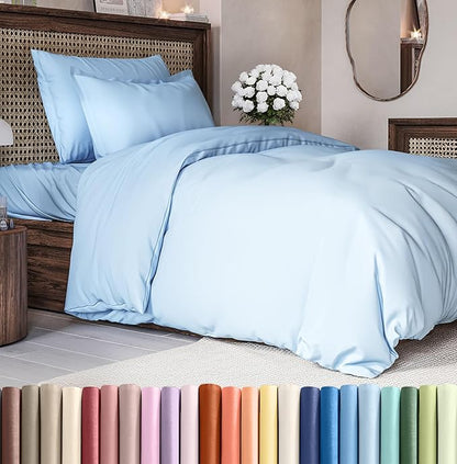 Duvet Cover Twin/Twin XL Size Set - Extra Soft Twin/Twin XL Duvet Cover 68" x 90" with 1 Pillow Sham - Hotel Luxury, Easy Care, Fade Free with Zipper Closures & Ties - Comfy & Breathable (Sky Blue)