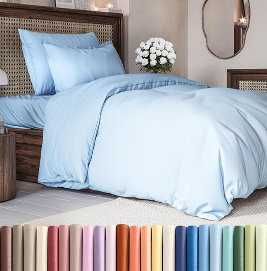 Duvet Cover Twin/Twin XL Size Set - Extra Soft Twin/Twin XL Duvet Cover 68" x 90" with 1 Pillow Sham - Hotel Luxury, Easy Care, Fade Free with Zipper Closures & Ties - Comfy & Breathable (Sky Blue)