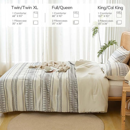 COTTEBED Western Comforter Set Twin Beige Ultra Soft Lightweight Microfiber Bohemian Chic Aztec Comforter 1 Down Comforter Set & 2 Pillowsham for All Season Use,Boho Quilt Set Twin