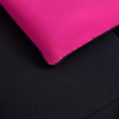 Juicy Couture Reversible Box Stitch Comforter Set, 2-Piece Twin/Twin XL – Hot Pink/Black – Glam Bedding Set