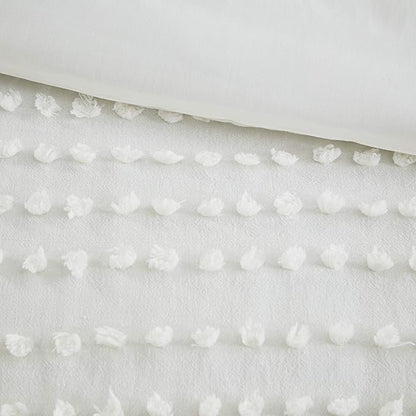 Comfort Spaces Cotton Comforter Set Jacquard Pom-Pom Tufts Design, Down Alternative, All Season Modern Bedding, Matching Shams, Twin/Twin XL, Phillips, Ivory