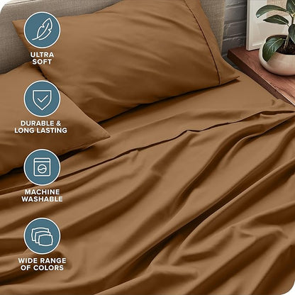 Bare Home Twin XL Sheet Set - 1800 Ultra-Soft Microfiber Twin Extra Long Bed Sheets - Double Brushed - Deep Pockets - Easy Fit - 3 Piece Set - Bedding Sheets & Pillowcases (Twin XL, Caramel)