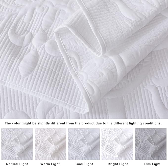 B2EVER White Damask Quilt Twin Size Bedding Sets with 1 Pillow Sham, Boho Bedspread Lightweight Soft Farmhouse Vintage Bohemian Coverlet Retro Jacquard Pattern Bed Cover for All Season, 2 Pieces