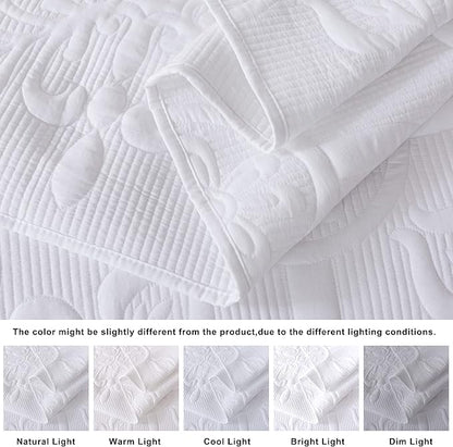 B2EVER White Damask Quilt Twin Size Bedding Sets with 1 Pillow Sham, Boho Bedspread Lightweight Soft Farmhouse Vintage Bohemian Coverlet Retro Jacquard Pattern Bed Cover for All Season, 2 Pieces