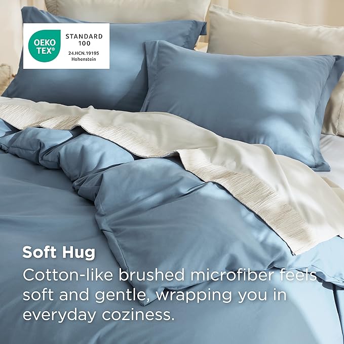 Bedsure Duvet Cover Oversized Queen Size - Soft Double Brushed Bedding Set for Kids & Adults, Zipper Closure, 3 Pieces, Includes 1 Duvet Cover (98"x98") & 2 Pillow Shams, NO Comforter, Mineral Blue