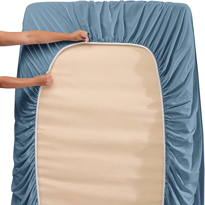 Nestl Queen Size Sheet Set, 4 Piece Extra Deep Pocket (18-24 inches), Microfiber, Cooling, Hotel Luxury, Soft, Breathable, Wrinkle-Free, Easy to Care, Stone Blue