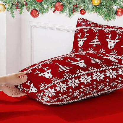YIYEA Christmas Pillow Cases Queen Size Set of 2, Ultra Soft Double Brushed Microfiber Pillowcases Queen, Christmas Reindeer Bed Pillow Covers, Fade Resistant, Easy Slip-On (20"x30")