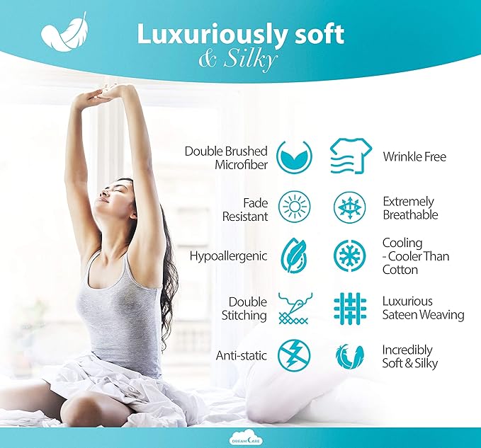 DREAMCARE Twin XL Sheet Sets – 3pcs Cooling Sheets – up to 21” Extra Deep Pocket Twin XL Sheets Set – Hotel Luxury Sheets & Pillowcases – Superior Softness 100% Fine Microfiber with Side Pocket –Brgdy