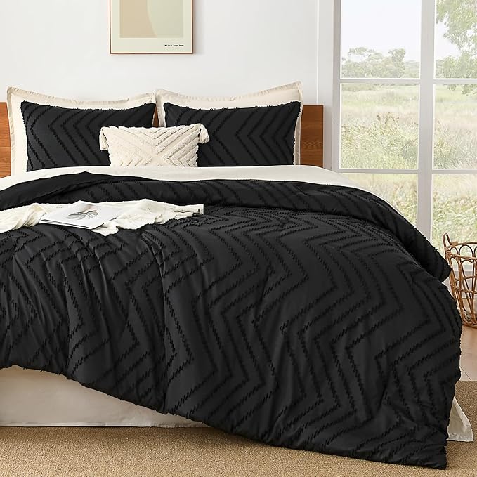 Litanika Black Full Comforter Sets, Lightweight Fluffy Bedding Comforter Sets for Bed, 3 Pieces Down Alternative Comforter Bed Set Gift Choice (79x90Inches, 1 Comforter and 2 Pillow Shams)