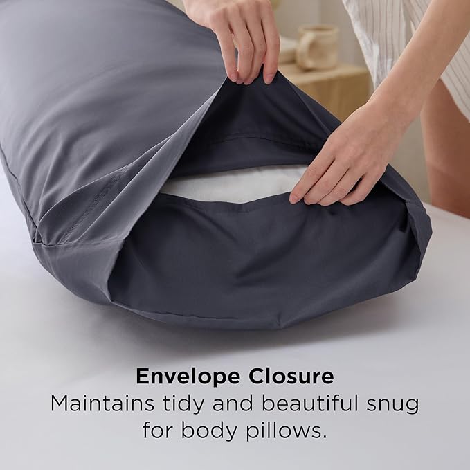 Bedsure Body Pillow Cover, Cooling Body Pillow Pillowcase for Hot Sleepers, Rayon Derived from Bamboo Grey Pillowcase, PureWoven Silky Soft Long Pillow Case Cover with Envelope Closure, 20x54 Inches