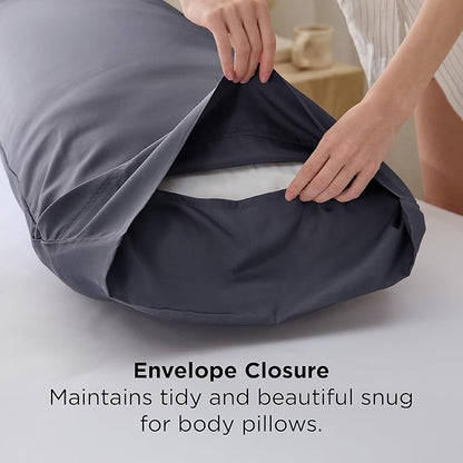 Bedsure Body Pillow Cover, Cooling Body Pillow Pillowcase for Hot Sleepers, Rayon Derived from Bamboo Grey Pillowcase, PureWoven Silky Soft Long Pillow Case Cover with Envelope Closure, 20x54 Inches