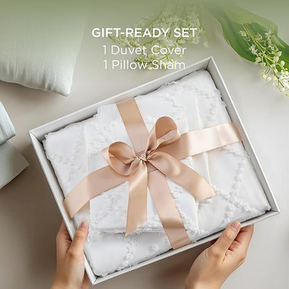 Bedsure Boho Twin Duvet Cover Size - White Breathable & Soft Boho Bedding, Machine Washable Comforter Cover for All Seasons, Includes 1 Duvet Cover 68"x90" with 1 Pillow Sham & Zipper Closure