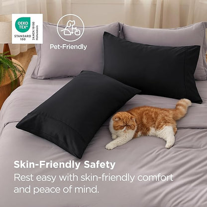 Bedsure King Size Pillow Cases Set of 2 - Black Brushed Microfiber Pillowcases 2 Pack, Super Soft Pillow Case Cover with Envelope Closure for Kids, Wrinkle, Fade Resistant, 20x36 Inches