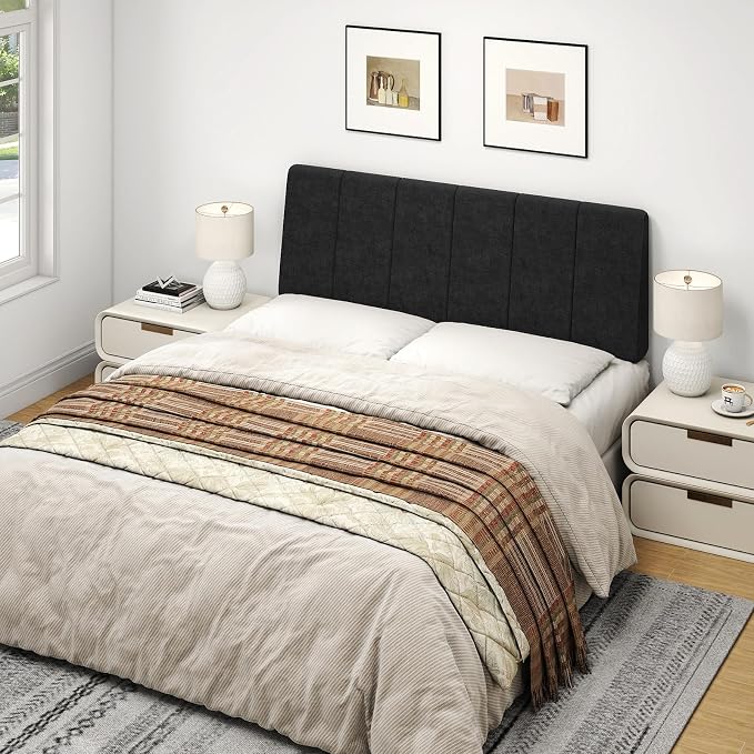 Full Size Headboard Only-No Assembly Required, Black | Easy to use no assembly required, Linen fabric and extra-thick foam for added comfort, Modern style headboard full size