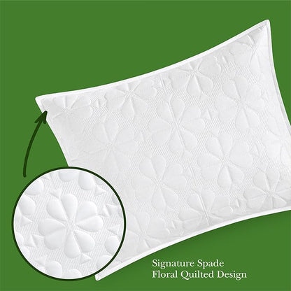 kate spade new york Spade Floral 3-Piece Full Queen Quilt Bedding Set, 100% Cotton Sateen Reversible Cover, All Season Warmth Bedding, Machine Washable, Bright White