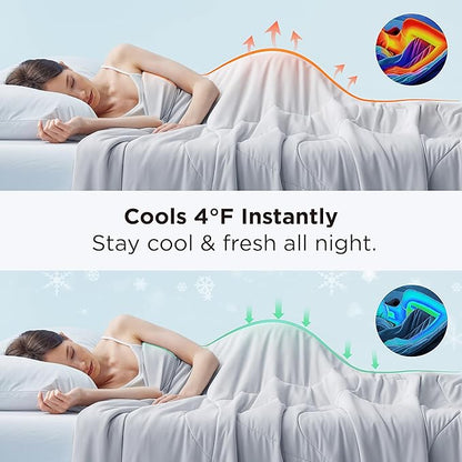 Bedsure Cooling Comforter Queen Size - Cooling Blankets for Hot Sleepers, Lightweight Comforter for Summer with Dual-Sided Cool Tech, Soft Breathable Cold Blanket for Sleeping, Grey, 88x88 Inches