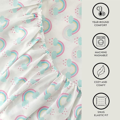Heritage Kids 3 Piece Twin Sheet Set – Rainbow Print – Includes Flat Sheet, Fitted Sheet & Pillowcase – Soft Microfiber Bedding for Girls – Fits Standard Twin Bed