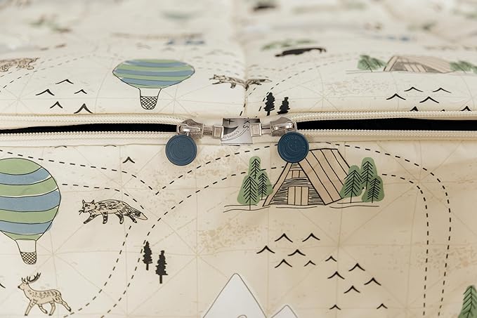 Beddy's Adventure & Wildlife Theme Durable Zipper Bedding for Kids, Bed in a Bag, Cream Comforter & Charcoal Sheets with Outdoor Explorer Design, Includes Pillowcase & Pillow Sham, Easy to Make & Wash