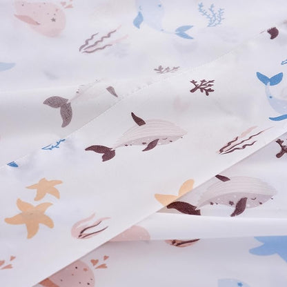 Sea Animal Queen Sheets Fish Whale Underwater World Cute Cozy Fun Queen Bed Sheet Set for Kids Girls Boys Children - Kids Bed Sheet Collection - Deep Pocket, Wrinkle Free and Soft Bedding - 4PC