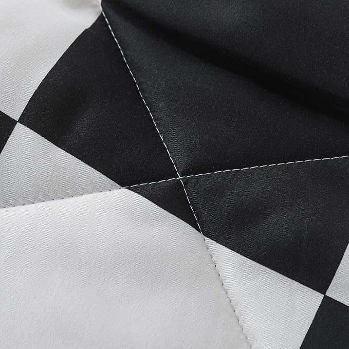 Caressma Black White Plaid Comforter Set King Size, Buffalo Check Plaid Comforter Bedding Set for All Seasons, Farmhouse Soft Microfiber Comforter with Pillowshams