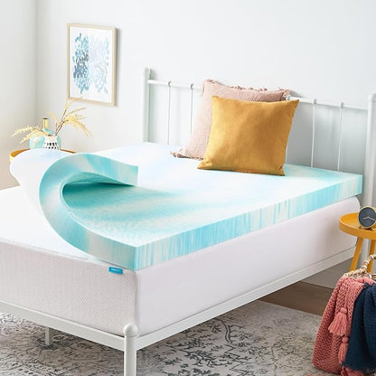 Linenspa 4 Inch Swirl Gel Memory Foam Mattress Topper, Twin Size – Cooling Gel Infused, Ventilation Holes – Pressure Relieving Bed Topper – CertiPUR Certified