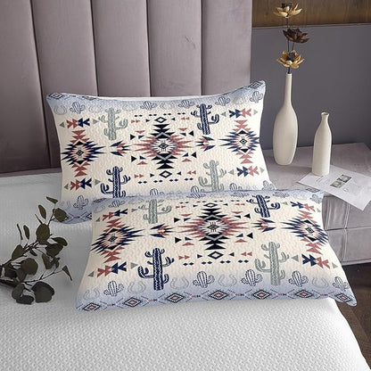 Manfei Geometric Aztec Bedspread Twin Size,Horseshoe Cactus Western Cowboy Cowgirl Coverlet Set,Boys Girls Room Decor,Arrow Native Tribal Quilted Coverlet,Bohemia Retro Bedding Quilt,1 Pillowcase