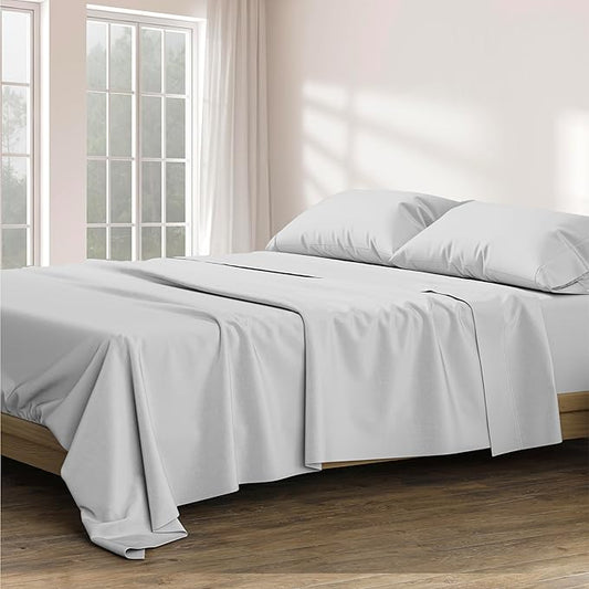 Ashton Sheets 100% Egyptian Cotton Split King Sheets Sets for Adjustable Bed - Luxury 1200 Thread Count Split Head King Sheets Sets (Light Grey), Cooling, Sateen Weave 17" Deep Pocket Twin XL Sheet