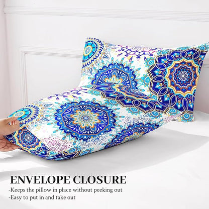 YIYEA Pillow Cases Standard Size Set of 4, Ultra Soft 1800TC Hotel Quality Double Brushed Microfiber Embroidered Pillowcases and Boho Pillow Covers, Envelope Closure, Fade Resistant (20"x26")