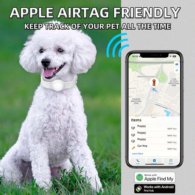 Silicone Dog Tracker Collar, Waterproof Bluetooth Pet Finder Works with Apple Find My & Google, Adjustable Collar for Small Dogs, Puppies & Cats, Fits 3.2”-14” Neck
