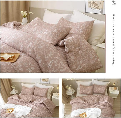 HighBuy Vintage Floral Comforter Set King Aesthetic Mauve Flower Print Bedding Sets Garden Flower Bedding Comforter Set 3 Piece Bed Set 1 Floral Comforter with 2 Pillowcases King Comforter Sets