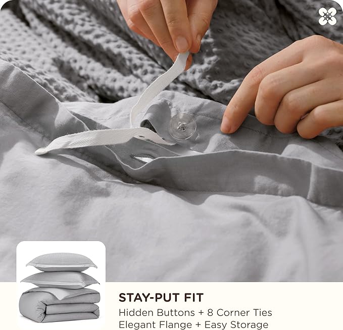 Bedsure Cotton Duvet Cover Set - 100% Cotton Waffle Weave Grey Duvet Cover Oversized King Size, GentleSoft™ and Breathable Bedding Set for All Season, 3 Pieces, 120"x98"