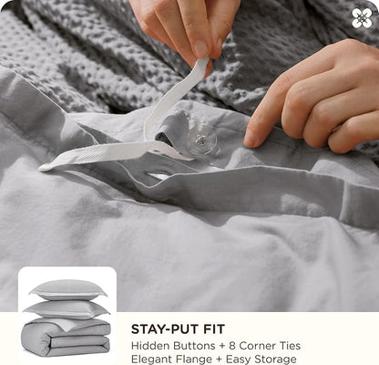 Bedsure Cotton Duvet Cover Set - 100% Cotton Waffle Weave Grey Duvet Cover Oversized King Size, GentleSoft™ and Breathable Bedding Set for All Season, 3 Pieces, 120"x98"