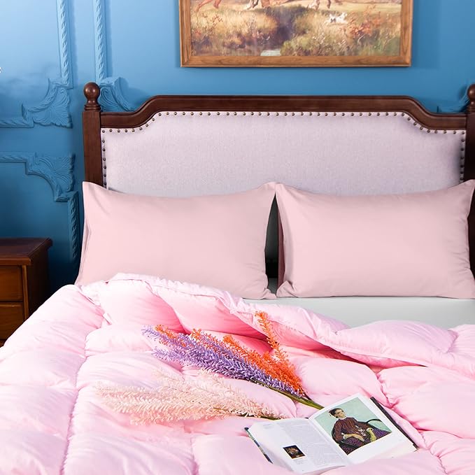 NTBAY Egyptian Cotton Queen Pillowcases - Set of 2, 500 Thread Count Cotton Pillowcases - Soft and Breathable Envelope Closure Pillow Cases - 20x30 Pillow Covers for Bed, Pink