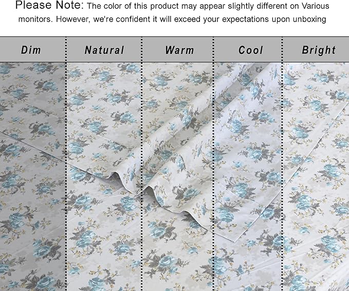 RUVANTI 100% Organic Cotton Sheets Twin XL, Percale Weave, GOTS Certified, 3-Piece Set, Deep Pocket 15", Crisp & Breathable, Soft Durable Bedding, Sábanas Algodón Orgánico – Blue Rose