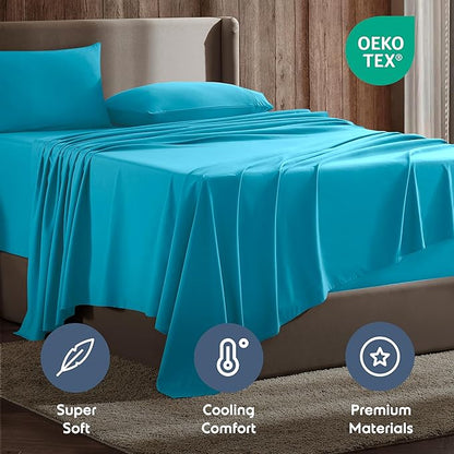 Nestl California King Sheet Set - 1800 Ultra-Soft Microfiber Cal King Bed Sheets - Double Brushed - Deep Pockets - Easy Fit - 4 Piece Set - Bed Sheets (California King, Bright Blue)