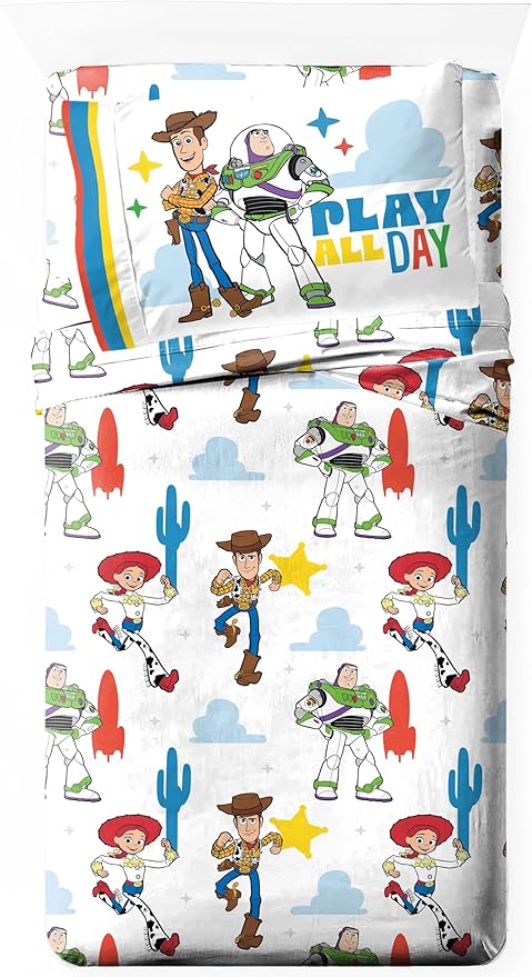 Jay Franco Kids Sheet Set with Fitted, Flat Sheets & Pillow Cover - Ultra-Soft Bedding with Pillowcase for Room Decor, White - Toy Story, 3 Piece Twin