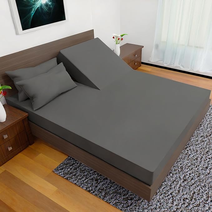 Top Split California King Sheet Set for Adjustable Bed 4 Pcs, Double Brushed Microfiber Split Head Sheets, Ultra Cooling 16in Deep Pocket Wrinkle Resistant (Dark Grey)