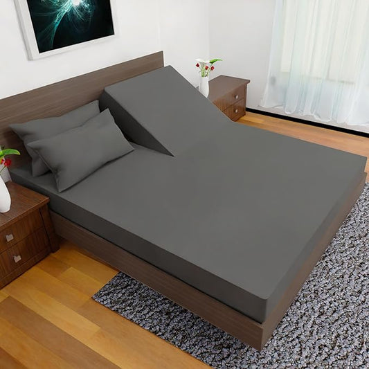 Split Top Queen Sheets for Adjustable Bed, 4-Pcs 36'' Flat, 1 Fitted Sheet & 2 Pillowcase – 16 Inch Deep Pocket, Ultra Soft, Wrinkle-Free Top Split Queen Sheets Set (Dark Grey)