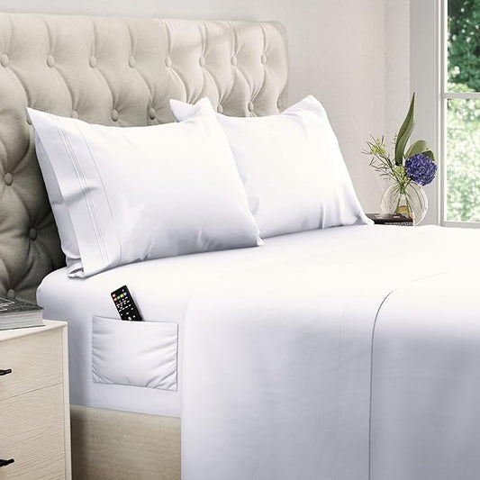 DREAMCARE Full Size Sheets - Cooling Bed Sheets - 4pcs Set - up to 15" Deep Pocket Full Sheet Set - Sheets Full Size Bed - Soft & Long Lasting 100% Fine Brushed Polyester with Side Pocket - White