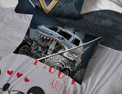 Jay Franco Monster Jam Slash 7 Piece Full Bed Set - Includes Reversible Comforter & Sheet- Bedding Features Grave Digger & Megalodon-Super Soft Fade Resistant Microfiber(Official Monster Jam Product)