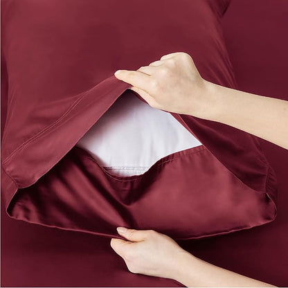 Bedsure Cooling Sheets Twin XL, Rayon Derived from Bamboo, PureWoven, Breathable & Soft Twin XL Sheet Sets, Deep Pocket Up to 16 Inches, Hotel Luxury Silky Dorm Bedding for Hot Sleepers, Burgundy