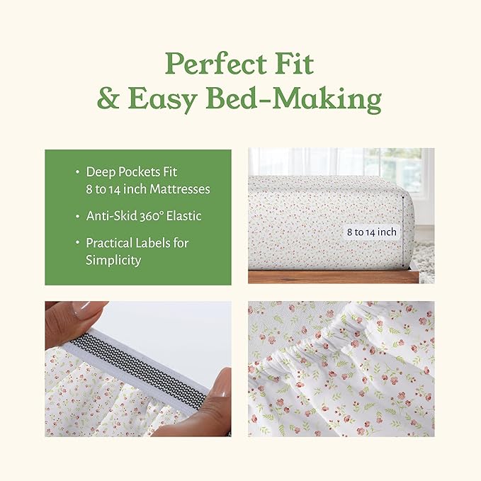California Design Den Twin Floral Sheet Set, 100% Organic Cotton Percale Sheets, Deep Pocket Twin Sheets & Pillowcase Set - Floral