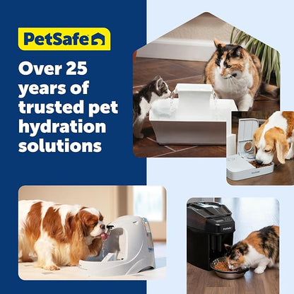 Seaside Stainless Pet Fountain with Extra 12-Pack of Carbon Filters and | 60 Oz Capacity, 360-Degree Flow, Triple-Filter with 2.5x More Activated Carbon, Scratch/Rust-Resistant Stainless Steel