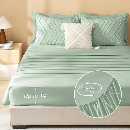 Litanika Full Size Comforter Set with Sheets Sage Green- 7 Pieces Bed in a Bag Full Boho Tufted Complete Bedding Sets with Comforter, Sheets, Pillowcases & Shams